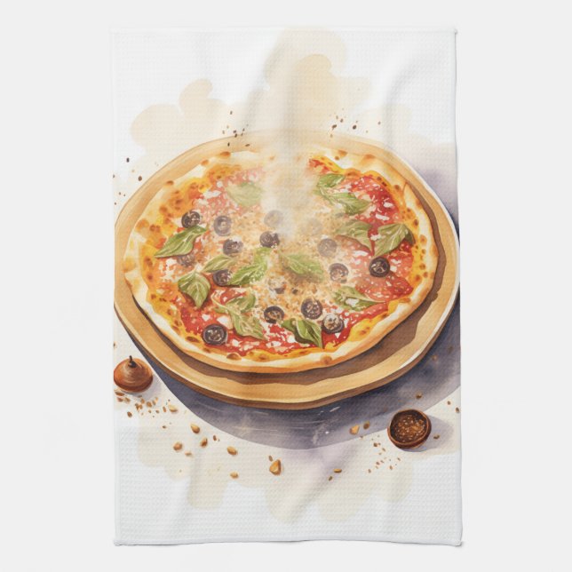 Cucina Italiana: Artistic Italian Pizza Tea Towel (Vertical)