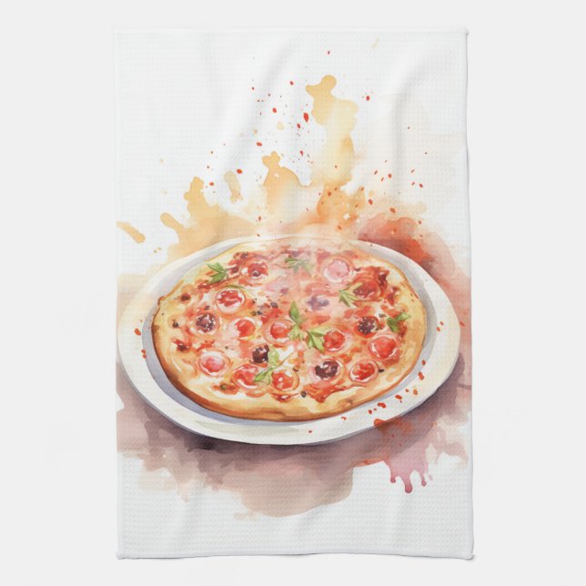 Cucina Italiana: Artistic Italian Pizza Tea Towel (Vertical)
