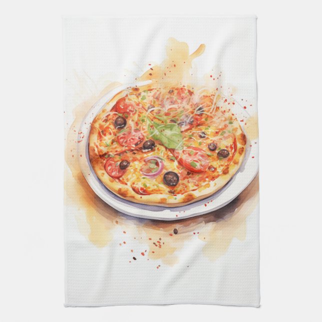 Cucina Italiana: Artistic Italian Pizza Tea Towel (Vertical)