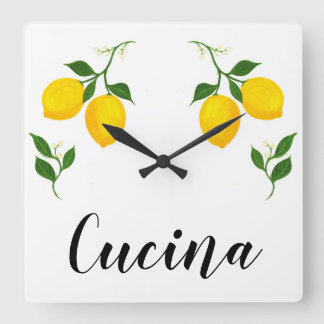 Cucina sign with Lemons and Leave design Square Wall Clock