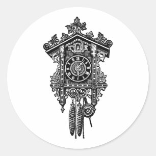 cuckoo clock clock vintage illustration classic round sticker