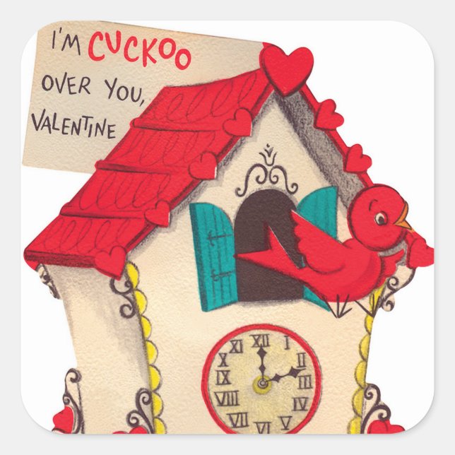 Cuckoo clock retro Vintage Valentine sticker (Front)