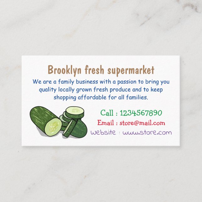 Cucumber cartoon illustration business card (Front)