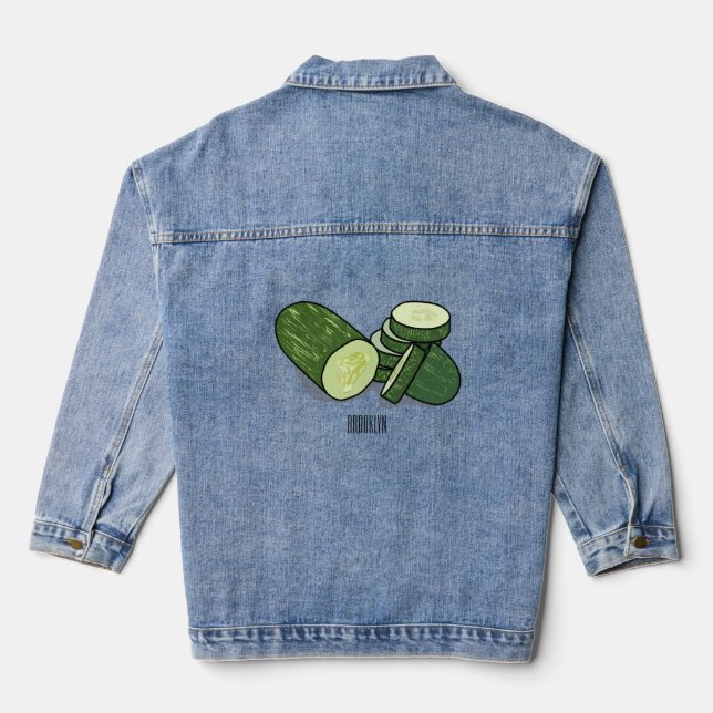 Cucumber cartoon illustration  denim jacket (Back)