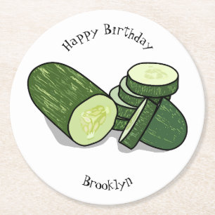 Cucumber cartoon illustration round paper coaster