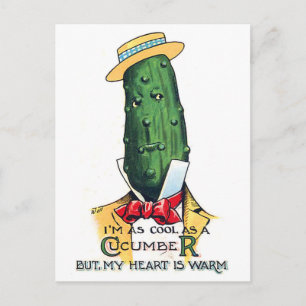 Cucumber cartoon with love message, funny vintage postcard