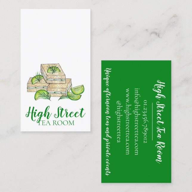 Cucumber Finger Sandwich Afternoon Tea Room Cafe Business Card (Front/Back)