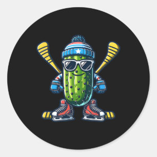 Cucumber Ice Hockey Cool Pickle Skater Classic Round Sticker