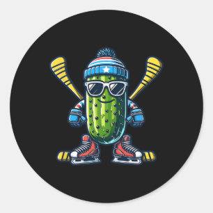 Cucumber Ice Hockey Cool Pickle Skater Classic Round Sticker