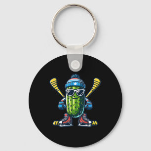 Cucumber Ice Hockey Cool Pickle Skater Key Ring