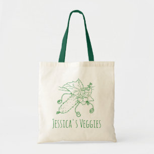 Cucumber line art green and white veggies tote bag