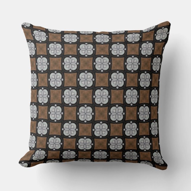 Cucumber Slice Gray and Black over Brown Design Cushion (Front)