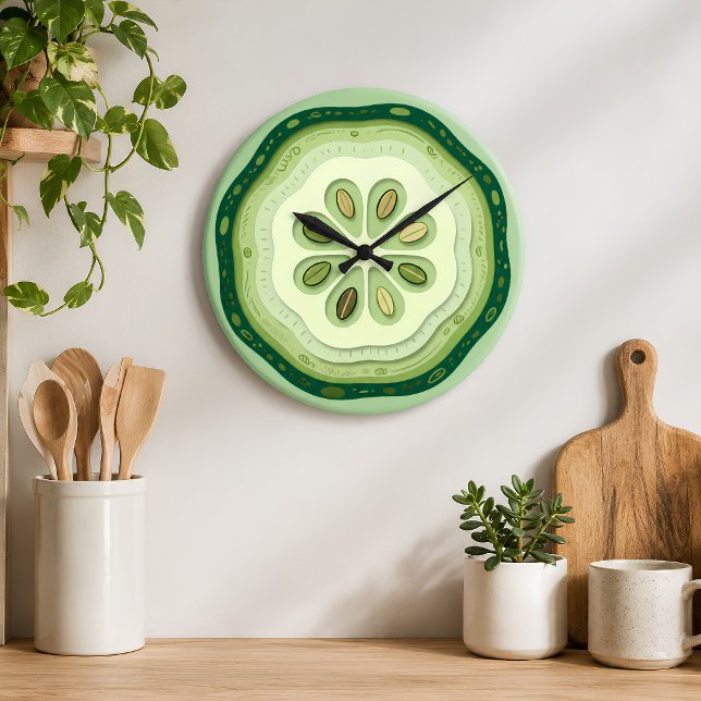 Cucumber Slice  Large Clock (Cucumber Summer Wall Clock)