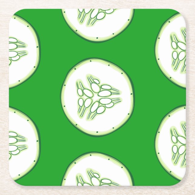 Cucumber slices pattern square paper coaster (Front)