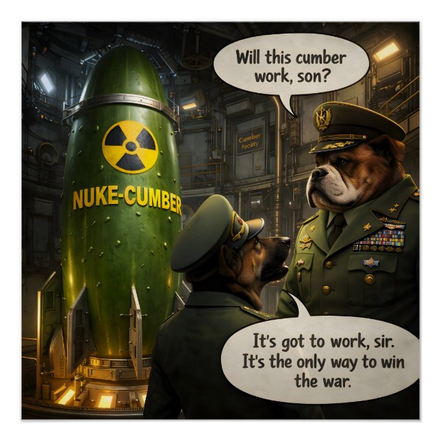 Cucumber the ultimate weapon, funny satire poster (Front)