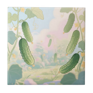 Cucumber Vine Garden Whimsical Ceramic Tile