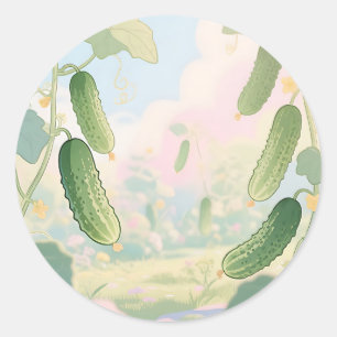 Cucumber Vine Garden Whimsical Classic Round Sticker