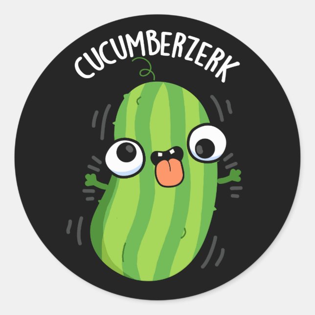 Cucumberzerk Funny Berzerk Cucumber Pun Dark BG Classic Round Sticker (Front)