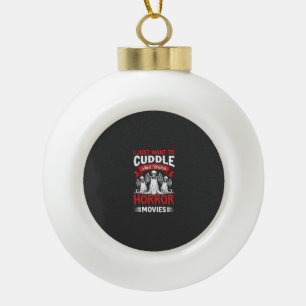 Cuddle and Watch Horror Movies Skeleton Halloween Ceramic Ball Christmas Ornament