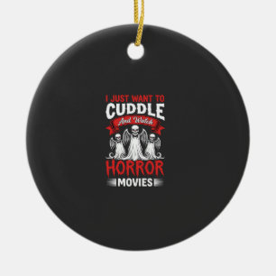 Cuddle and Watch Horror Movies Skeleton Halloween Ceramic Ornament