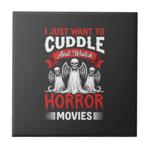 Cuddle and Watch Horror Movies Skeleton Halloween Ceramic Tile