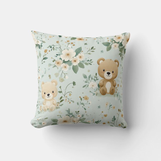Cuddle Bears & Blossoms Baby Pillow (Front)