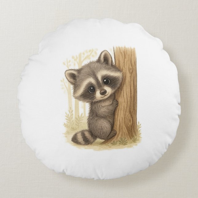 Cuddle Buddy Racoon Round Cushion (Front)