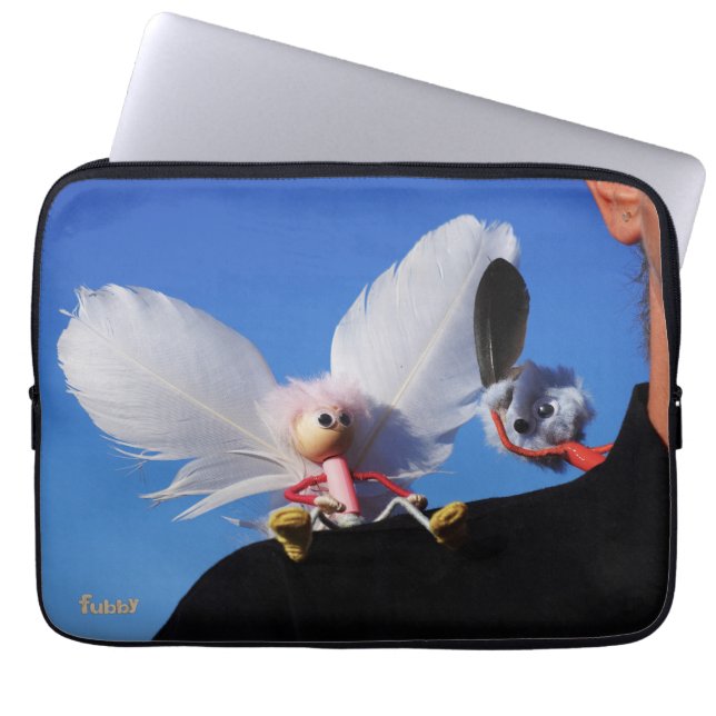 Cuddle bug on my shoulder with defiant Monster Laptop Sleeve (Front)