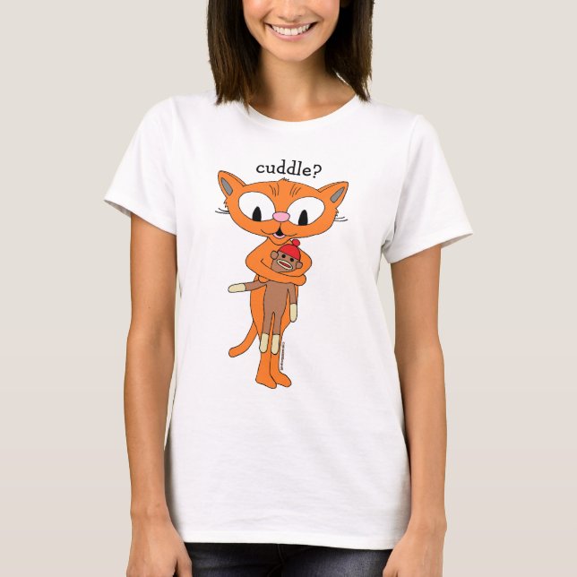 cuddle? Ginger Kitty with Sock Monkey T-Shirt (Front)