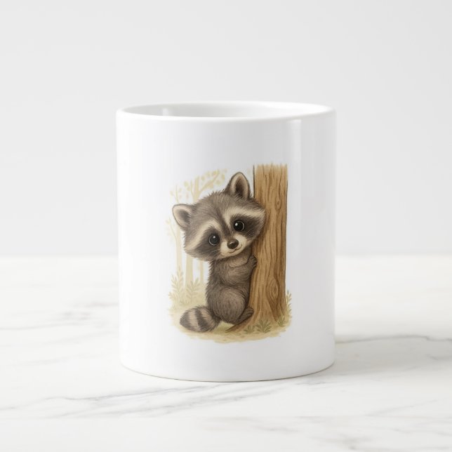 Cuddle Peek Raccoon Large Coffee Mug (Front)