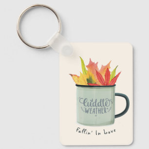 Cuddle Weather Watercolor Fall Leaves Autumn Key Ring