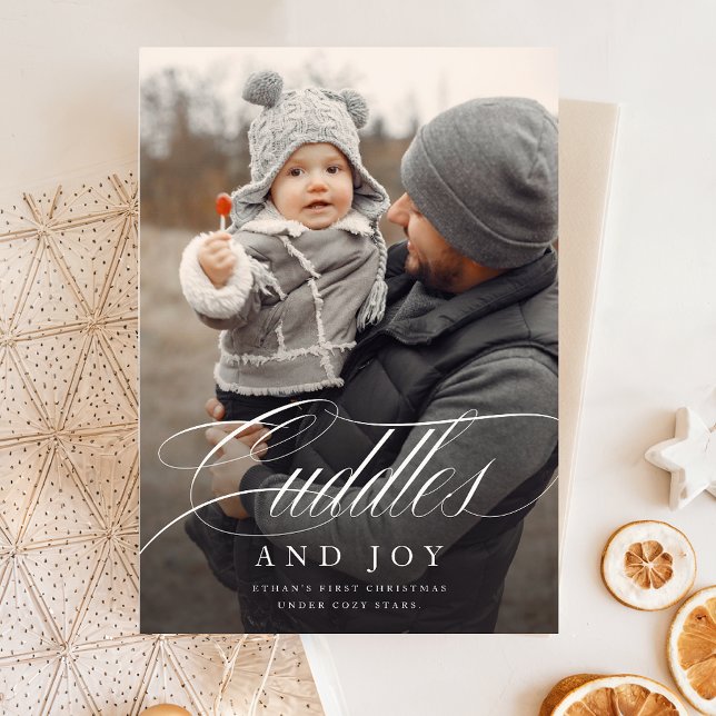 Cuddles and Joy Family Babys First Photo Christmas Holiday Card (Creator Uploaded)
