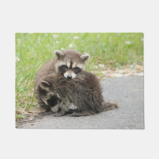 Cuddling Baby Raccoons Doormat