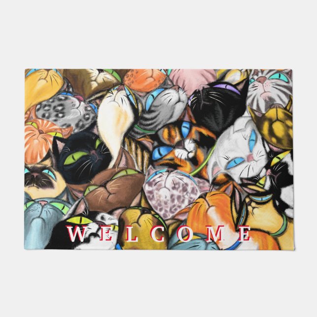 Cuddling Cats Doormat - Welcome (Front)