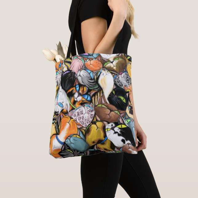 Cuddling Cats Funny Tote Bag (Close Up)