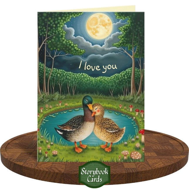 Cuddling Ducks Pond Art Loving Anniversary Card (Creator Uploaded)