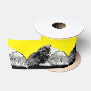 Cuddling Fluffy Kittens Oil Painting, Satin Ribbon