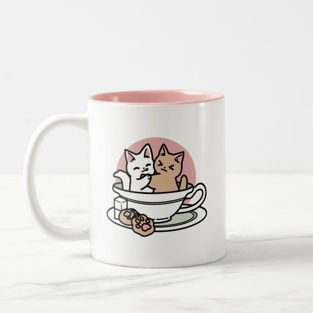 Cuddling Kitties in a Cup - Adorable Tea Time (Left)