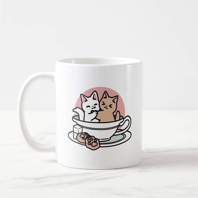 Cuddling Kitties in a Cup - Adorable Tea Time (Left)