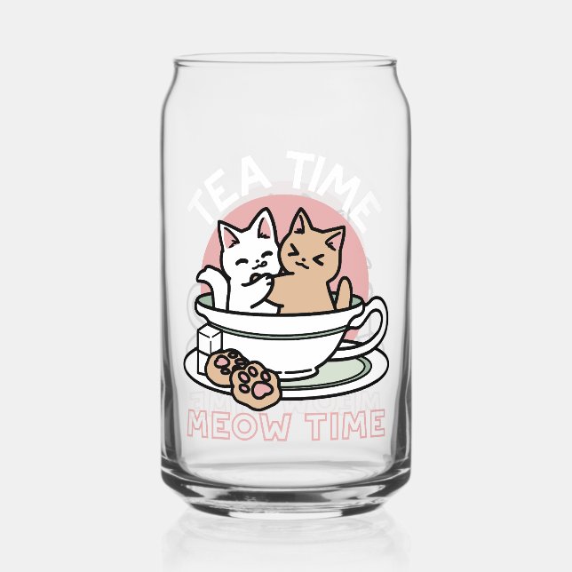 Cuddling Kitties in a Cup - Adorable Tea Time Can Glass (Front)