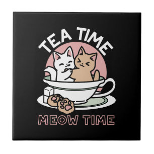 Cuddling Kitties in a Cup - Adorable Tea Time Ceramic Tile