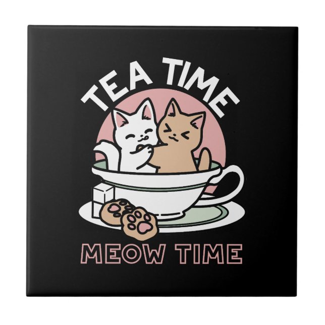 Cuddling Kitties in a Cup - Adorable Tea Time Ceramic Tile (Front)