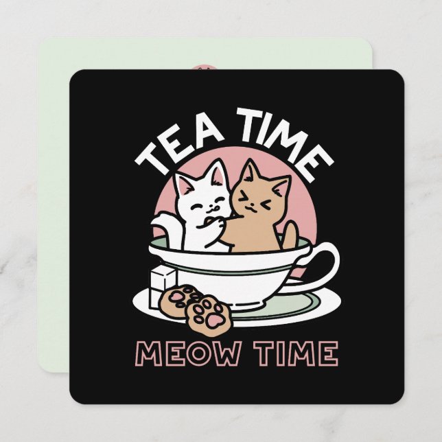 Cuddling Kitties in a Cup - Adorable Tea Time Invitation (Front/Back)