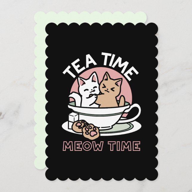 Cuddling Kitties in a Cup - Adorable Tea Time Invitation (Front/Back)