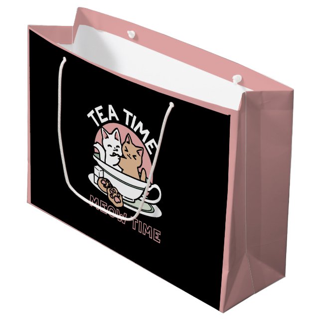 Cuddling Kitties in a Cup - Adorable Tea Time Large Gift Bag (Front Angled)