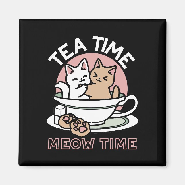 Cuddling Kitties in a Cup - Adorable Tea Time Magnet (Front)