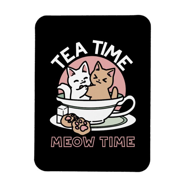 Cuddling Kitties in a Cup - Adorable Tea Time Magnet (Vertical)
