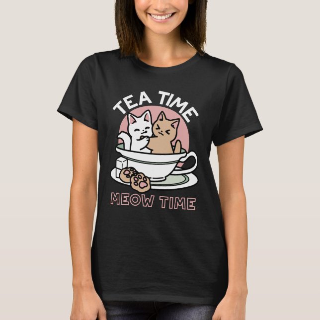 Cuddling Kitties in a Cup - Adorable Tea Time T-Shirt (Front)