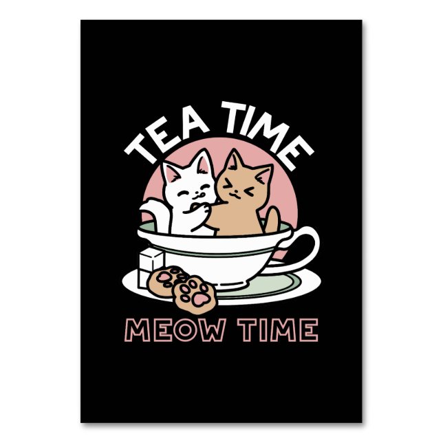 Cuddling Kitties in a Cup - Adorable Tea Time Table Number (Front)