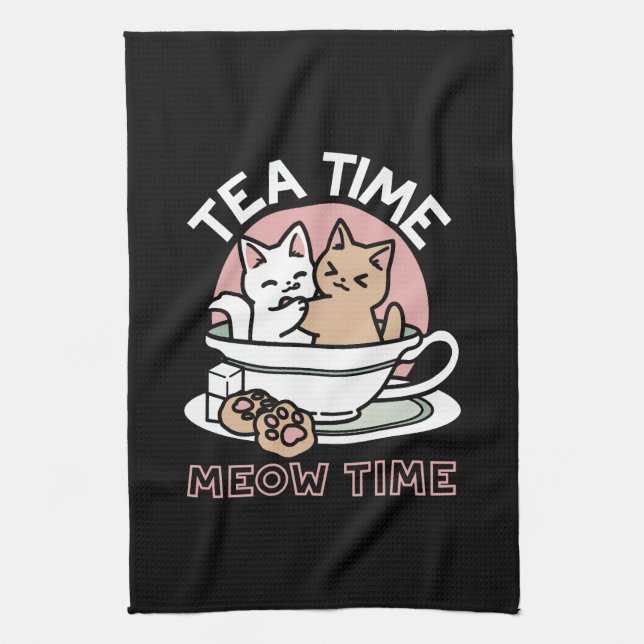 Cuddling Kitties in a Cup - Adorable Tea Time Tea Towel (Vertical)
